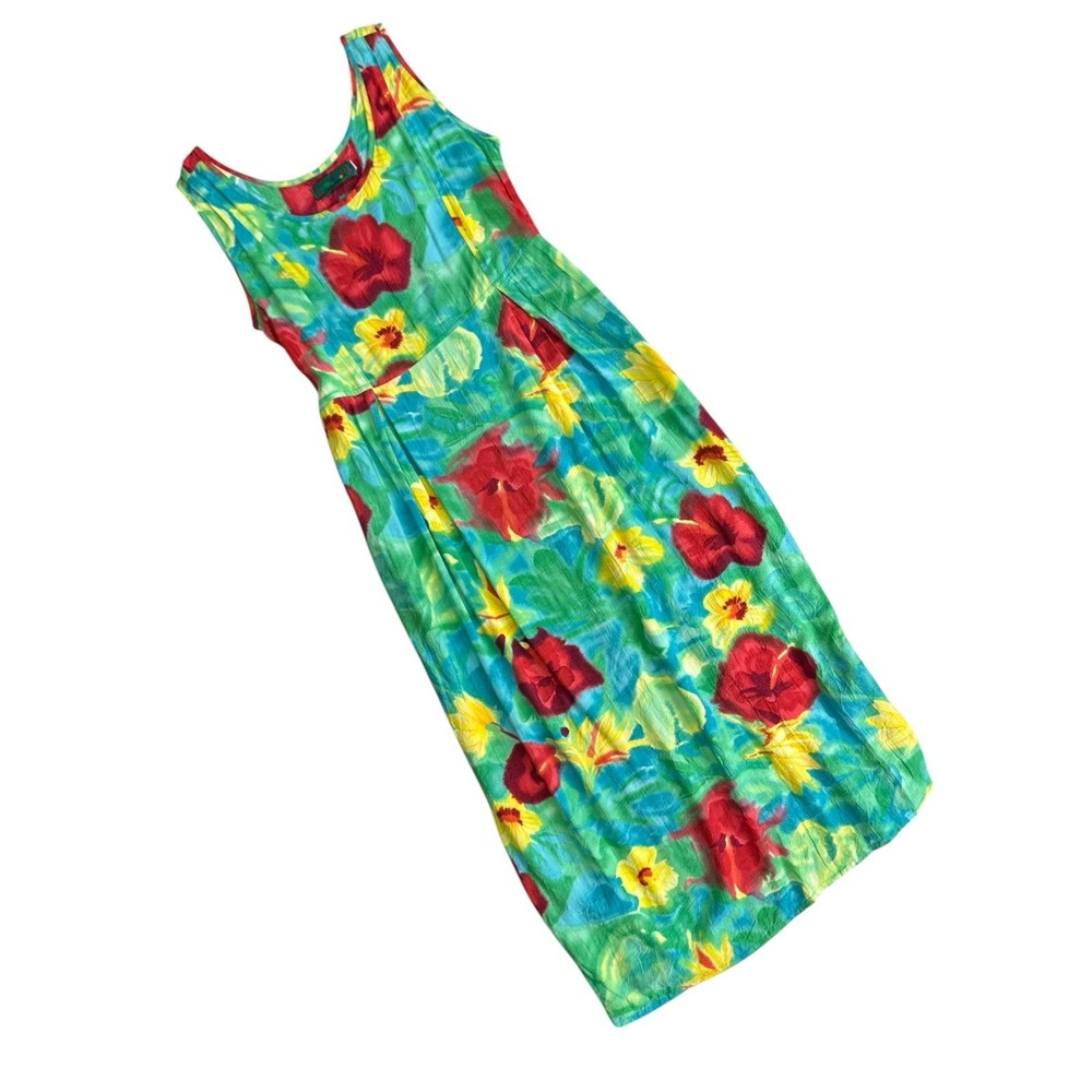 Vtg 80s Jams World Maxi Dress Hawaiian Royal Hibiscus Floral Women S Multicolor
